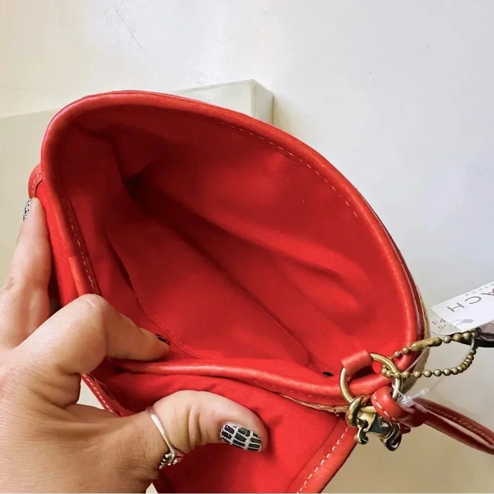 NWT Coach Rare Vintage Straw Turn-Lock Flap Clutch/Wristlet Bag